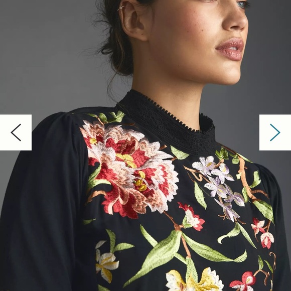 Anthropologie Tiny Floral Embroidered Black Top - Picture 6 of 11